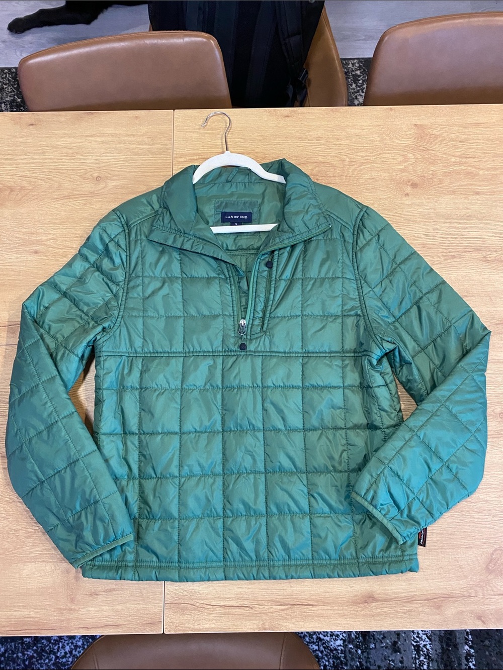 Lands' End Men's Quilted Green Half-Zip Puffer Pullover